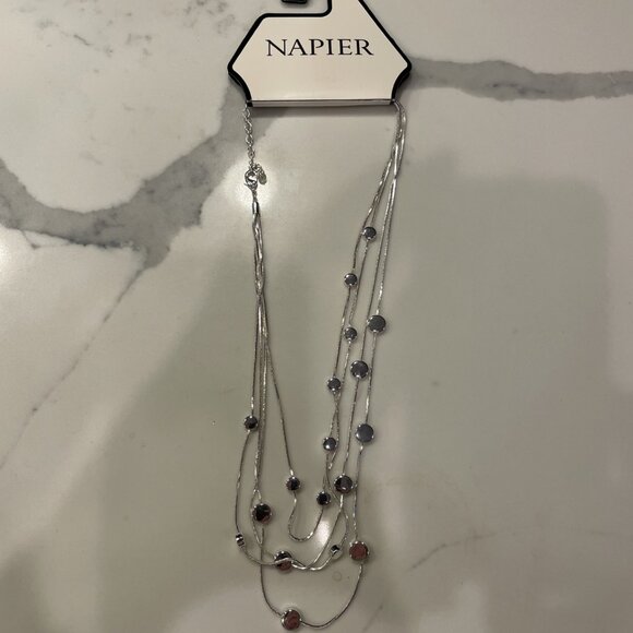 Napier triple strand Station Necklace - 22" long - 11" drop - silver snake chain - Picture 1 of 3